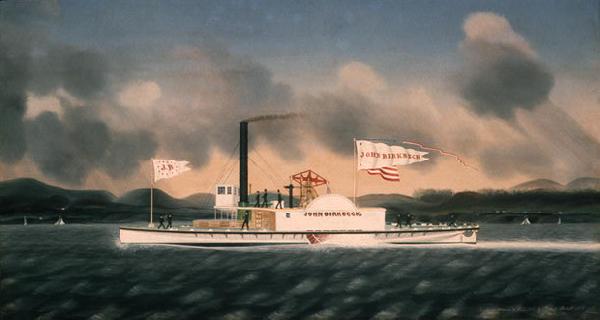 James Bard John Birkbeck, steam towboat, in oil on canvas painting by James Bard. Later renamed J.G. Emmons, and served immigration facilities on Ellis Island. oil painting image